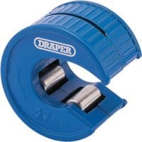Blue Draper automatic pipe cutter, 22mm, with ribbed grip and exposed cutting blades.