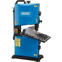 Blue Draper bandsaw, 228mm, 300W, with adjustable table, safety features, and prominent brand logo.