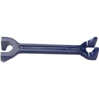 Blue Draper basin wrench with dual open ends, 1/2"/15mm and 3/4"/22mm BSP, featuring a textured handle.