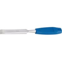 Draper wood chisel with bevel edge, 19 x 120mm, featuring a blue ergonomic handle and polished steel blade.