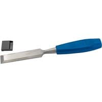 Draper bevel edge wood chisel, 25 x 120mm, with a blue handle and a protective black cap.