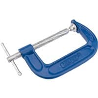 Blue Draper C Clamp, 100 x 60mm, with a silver screw mechanism and T-handle, display packed.