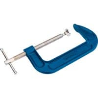 Blue Draper C Clamp, 150 x 70mm, with silver screw and T-handle, sturdy metal construction.