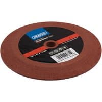 Red Draper ceramic grinding disc with black center label and barcode, designed for Stock No. 98486.