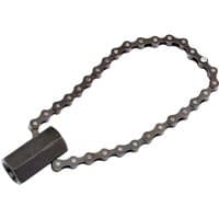 Draper chain oil filter wrench with black metal chain and hexagonal handle, 130mm capacity.