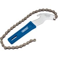 Draper chain oil filter wrench with blue handle and metal chain, 100mm size.
