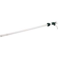 White Draper Chemical Drum Pump with long tube, green accents, and ergonomic handle.