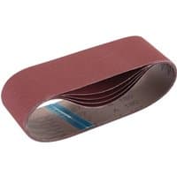 Brown Draper cloth sanding belt, 75 x 533mm, 180 grit, pack of 5, looped design with smooth surface.