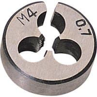 Coarse circular die, 13/16" diameter, silver with engraved "M4" and "0.7" markings, by Draper.
