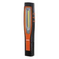 Orange and black Draper rechargeable inspection lamp, 7W, 700 lumens, with COB/SMD LED strip and ergonomic handle.