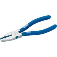 Blue-handled Draper combination pliers, 160mm, with silver metal jaws and grip-enhancing textured handles.