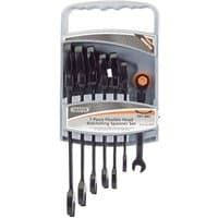 Draper 7-piece combination spanner set with flexible heads, black finish, in a gray plastic holder.