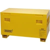 Yellow Draper Contractors Secure Storage Box, 36", with side handles and reinforced corners.