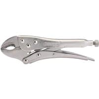 Silver Draper curved jaw self-grip pliers, 185mm, with adjustable screw and locking mechanism.