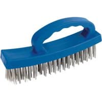 Blue Draper D-Handle wire brush, 160mm, with silver bristles and ergonomic grip handle.