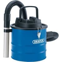 Blue Draper D20 20V ash vacuum cleaner with black hose, metal nozzle, and handle on top.