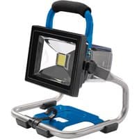 Blue and black Draper D20 20V COB LED worklight with square frame and ergonomic handle, sold without battery.