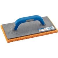Draper deep sponge face float with blue handle, orange sponge base, and rectangular shape, 280 x 140 x 20mm.