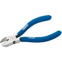 Blue-handled Draper Diagonal Side Cutter, 160mm, with shiny metal cutting edges and ergonomic grips.
