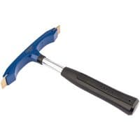Blue and silver Draper double ended scutch hammer with black handle and replaceable scutch combs on both ends.