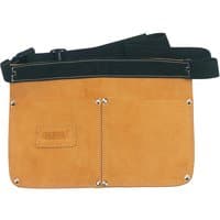 Tan Draper Double Pocket Nail Pouch with black adjustable belt and reinforced stitching.