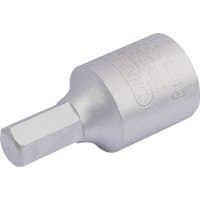Silver Draper drain plug key with 8mm hexagon and 5/16 3/8 square drive, compact cylindrical shape.