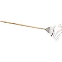 Draper Heritage Junior stainless steel lawn rake with wooden handle and fan-shaped metal tines.