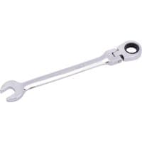Silver Draper 15mm flexible head ratcheting spanner with open-end and ring head, polished chrome finish.