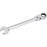Silver Draper 16mm flexible head ratcheting spanner with open-end and ring head, polished chrome finish.