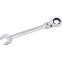 Silver Draper 24mm flexible head ratcheting spanner with open-end and ring head, sleek metal finish.