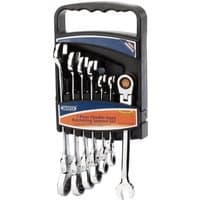 Draper HI-TORQ 7-piece spanner set with flexible heads, silver finish, in black plastic holder with carrying handle.