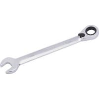 Silver Draper 15mm reversible ratcheting spanner with open-end and ring head, HI-TORQ design for enhanced grip.