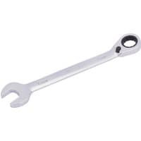 Silver Draper 19mm reversible ratcheting spanner with open end and black ratchet ring on the other end.