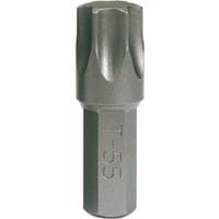 "Draper TX-STAR T55 impact screwdriver bit, silver, hexagonal base, star-shaped tip, engraved with T-55"