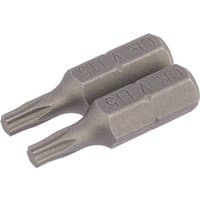 Draper TX-STAR Insert Bit set, 1/4" hex, 25mm long, T15, gray metal, pack of 2 with engraved markings.