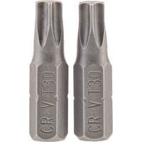 Two silver Draper TX-STAR T30 insert bits, 1/4" hex, 25mm long, with CR-V T30 markings, pack of 2.