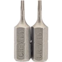 Draper TX-STAR Insert Bit, 1/4" hex, 25mm long, T6, silver, pack of 2, engraved with "CR-VT6" on sides.