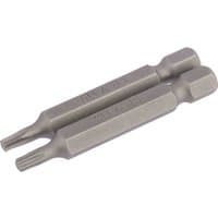 Draper TX-STAR Insert Bit, 1/4" hex, 50mm long, T15, silver, pack of 2, hexagonal base with star-shaped tip.