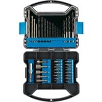 Draper 41-piece drill bit and accessory kit in black and blue case with various drill bits and screwdriver heads.
