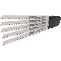 Draper DT301CD jigsaw blade set, 115mm, 5 silver blades with black tips, labeled "8TPI" and "Expert"