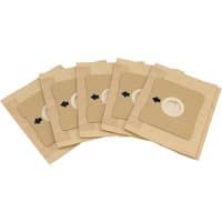 Pack of five beige Draper dust bags for VC1600 with circular plastic fittings and arrow indicators.
