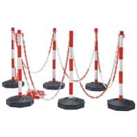 Red and white striped safety posts with red chains and black bases, Draper EHV/Safety Exclusion Zone Kit.