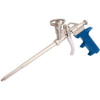 Silver Draper expanding foam gun with blue handle, long nozzle, and trigger mechanism.