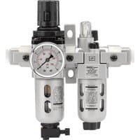 Draper Expert FRL unit with pressure gauge, black knob, transparent oil reservoir, and silver metal casing.