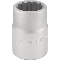 Silver Draper Expert 12 point socket, 3/4" square drive, 22mm size, with engraved measurements on the side.