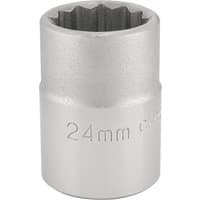 Silver Draper Expert 12 Point Socket, 3/4" Sq. Dr., 24mm with engraved size marking and textured grip.