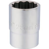Silver Draper Expert 12 point socket, 3/4" square drive, 28mm size, with engraved measurements on the side.