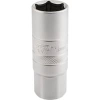 Silver Draper Expert spark plug socket, 12mm thread, 6-point, satin chrome finish, 1/2" square drive, 18mm size.