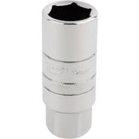 Draper Expert 12mm spark plug socket, chrome finish, 6-point design, 3/8" square drive, 18mm length, knurled grip.