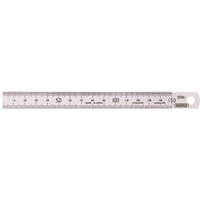 Stainless steel 150mm ruler with metric and imperial markings, hole for hanging, and Draper branding.